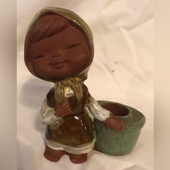 Vintage UCTCI Japan Stoneware Pottery Candle Holders - Boy & Girl Farmers - Picture 6 of 8